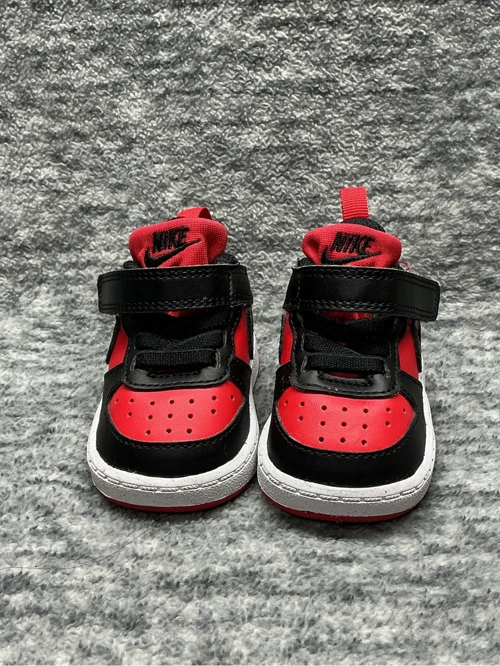 Baby Nike shoes Court Borough Low Recraft Red and Black Hook-and-Loop Sneakers